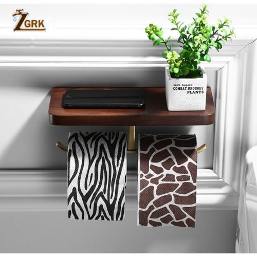 ZGRK Multi-function Double Toilet paper holder wall moounted Mobile phone rack black walnut wood Bathroom creative roll holder