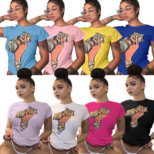 Women Sexy Casual Simple Short Sleeve Printed Ladies T Shirt Tops