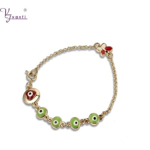 Charms Jewelry Women Gift Gold Color Eye&Heart&Butterfly Shape Dripping Oil Red&White&Black&Green Color Bracelets & Bangles