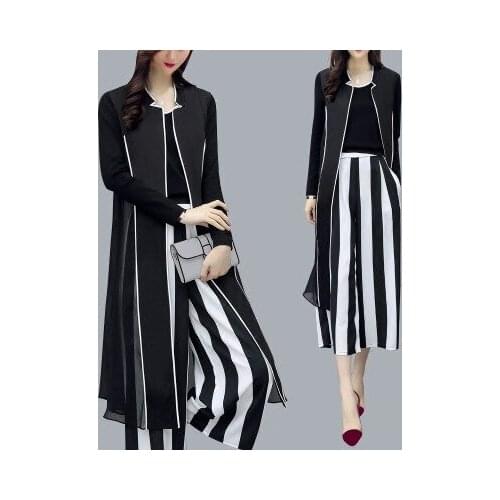Womens set waistcoat + t-shirt + striped wide leg pants suit set office lady womens suit fashion casual three pieces set