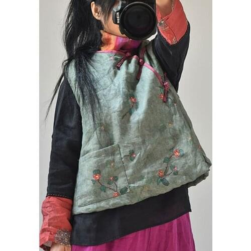 Johnature Women Vintage Vests V-Neck Sleeveless Print Floral Cotton Linen Coats 2021 Spring New High Quality Women Vests Coats