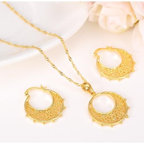 Ethiopian Set Jewelry Necklace pendant Earrings Eritrea ethnic jewelry Habesha Set For Girl Gold African Bridal Sets best gift