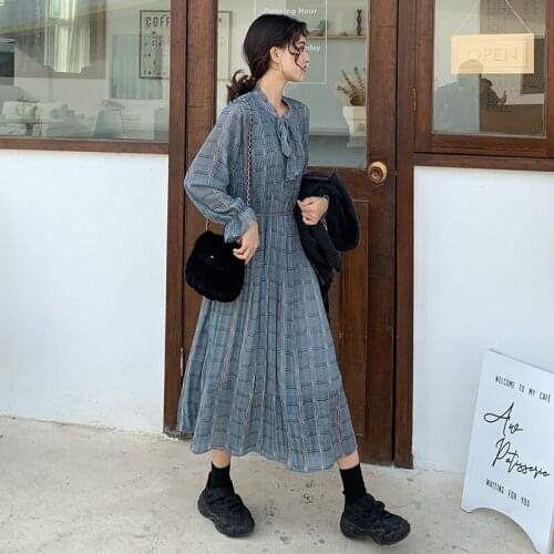 Korean Chiffon Vestidos Office Polka Dot Vintage Long Autumn Dress Women Spring 2020 Floral Print Long Sleeve Dresses Female