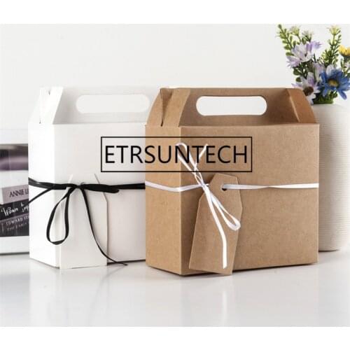 100pcs New Gift Boxes With Handle White Kraft Paper Cardboard Box Wedding Party Cake box Handmade Chocolate Biscuits Gift Box
