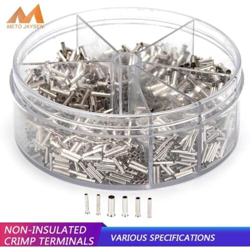 1900PCS Electrical Cable Terminals Non-Insulated Wire Connector Ferrules Copper Tinned Bare Crimp Tube Terminal 0.5-2.5 mm2