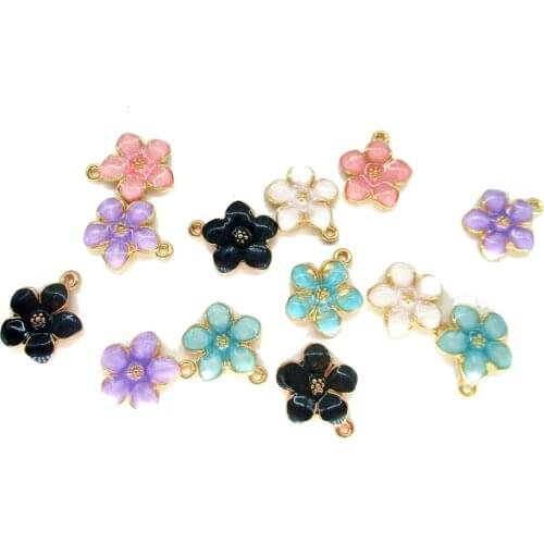 20pcs 15mm Fashion Flower DIY Jewelry Bracelet Necklace Pendant Charms Gold Tone Enamel Floating Charm XL006