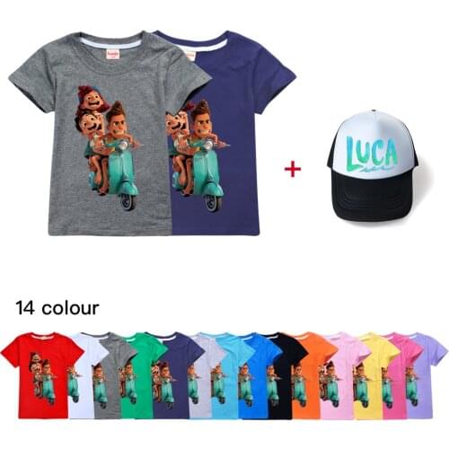2021 Summer movie 3D cartoon tee Baby Boy Clothes Kids lovely Luca Clothes Luca t shirt Children Clothing Boy Girls shirt+hat