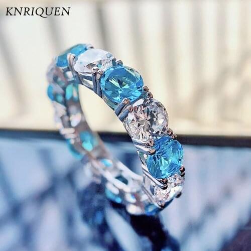 2021 Trend Charms 925 Sterling SIlver Created Ruby Aquamarine High Carbon Diamond Wedding Engagement White Rings for Girlfriend