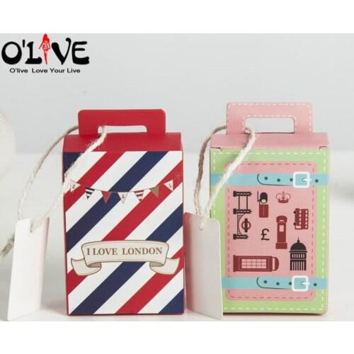 50 Pcs Creative Luggage Gift Bag Candy Box Paper Bonbonniere Wedding Party Favors Cardboard Boxes Chocolate Package Baby Shower