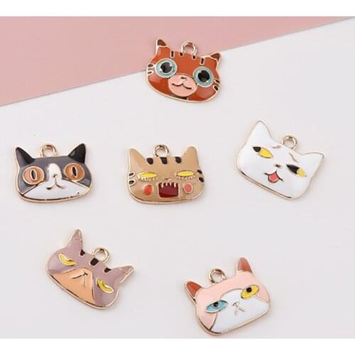 6p Japanese Cartoon Alloy Drop Oil Cute Cat Earrings For Women Girls Sweet Pendant Material Handmade Ear Jewelry Accessories