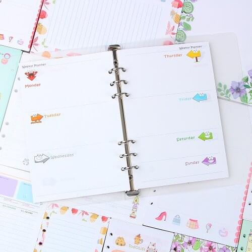 A5 A6 Six hole heart hand account page looseleaf notebook adapter for the core cartoon color Lattice Blank Inside inside page