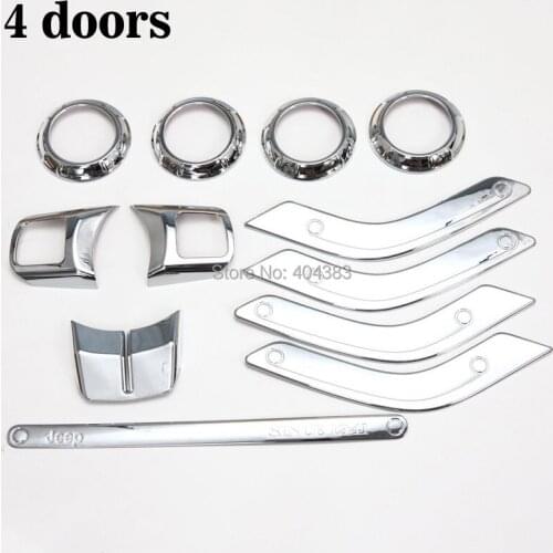 Free shipping 4 colors 12 pic Interior Mouldings Full Set Interior Decoration Trim Kit For Jeep Wrangler Cab 4 Door 2011 - 2015
