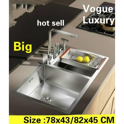 Free shipping Home kitchen manual sink double groove 304 stainless steel do the dishes large hot sell 780x430/820x450 MM