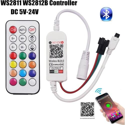 DC 5-24V Bluetooth Controller With 21-key IR for WS2811 WS2812B RGB Full-color LED Strip