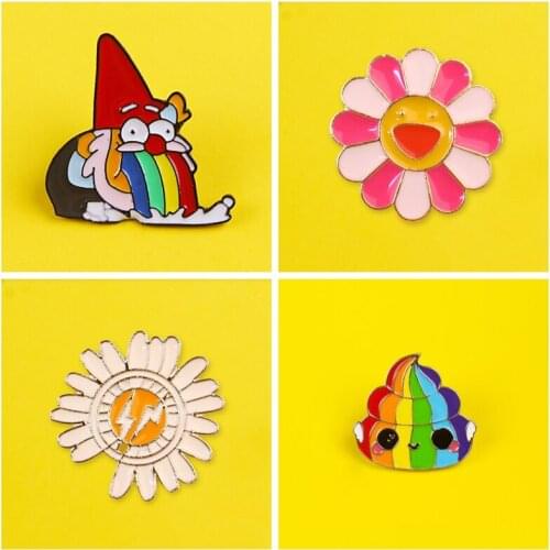 Flower Lapel Pin On Clothes Rainbow Brooches Metal Badges On Clothes Enamel Pins Anime Icons On The Backpack Jewelry Gift Stripe