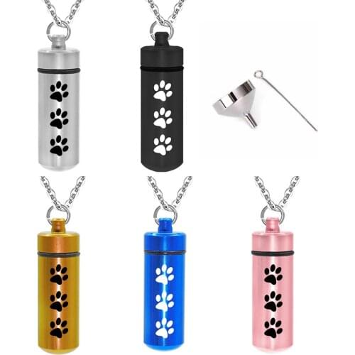 Stainless Steel Chain Pet Paw printed Cremation Jewelry Love Pet Dog Cat Ashes Memorial Urn Pendant Necklace for Women and Men