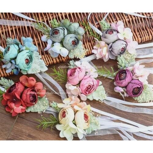 Girls Bridesmaid Wrist Flowers Wedding Prom Party Corsage Bracelet Hand Flowers Wedding Accessories B1031