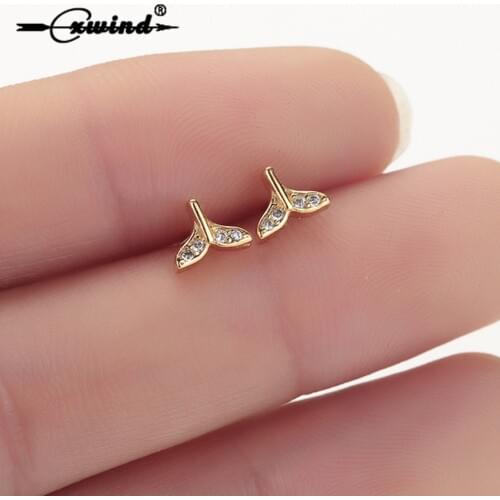 Cxwind New Crystal Whale & Dolphin Mermaid Tail Stud Earrings for Women Wedding Triangle Earrings Jewelry femme 2019 Earring