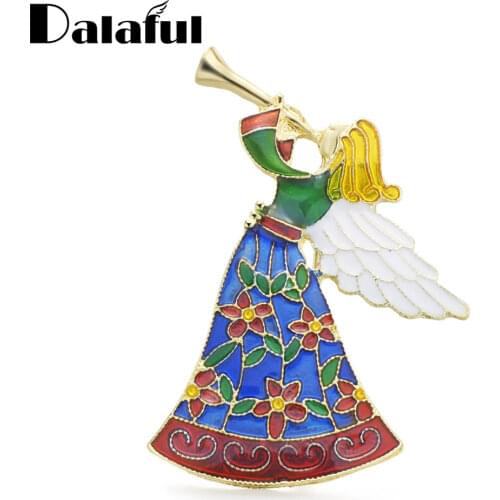 Dalaful Angel Wings Brooches Music Angel Colorful Enamel Flower Dress Brooch Pin for Women Jewelry Accessories Gifts Z066