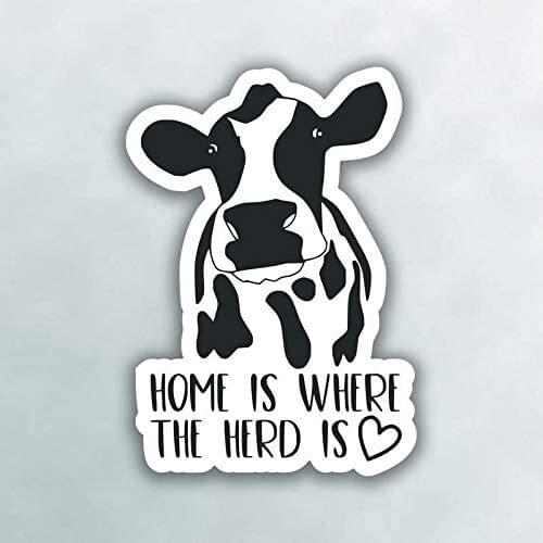 Dawasaru Home Is Where The Heard Is Cow Car Sticker Sunscreen Decal Laptop Motorcycle Auto Accessories Decoration PVC, 12cm*12cm