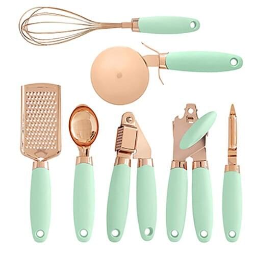 VIP exclusive 7PC Rose Gold Garlic Press Pizza Cutter Kitchen Gadget Set Can Opener Potato Cooking High-End Kitchenware