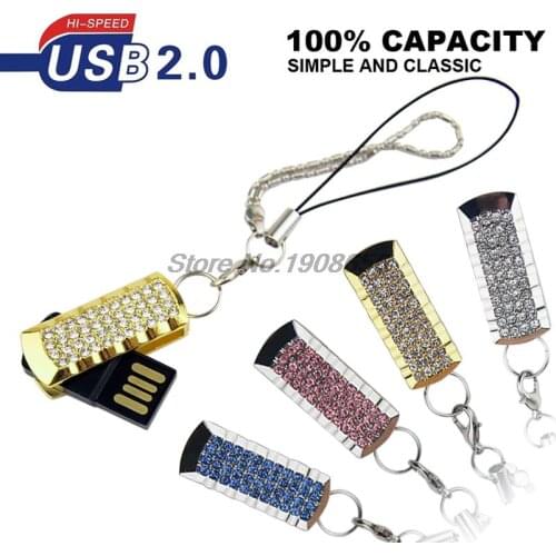 Full Capacity 4GB 8GB 16GB 32GB Pendrive Bling Rhinestone Diamond Simple Model 2.0 Memory Stick USB Flash Pen Drive Wedding Gift