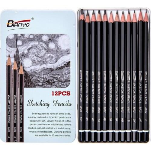 12Pcs/Box Sketch Drawing Art Wooden Pencil H HB 2B 3B 5B 10B Artist Charcoal Pencils Non Toxic for Art School Supplies