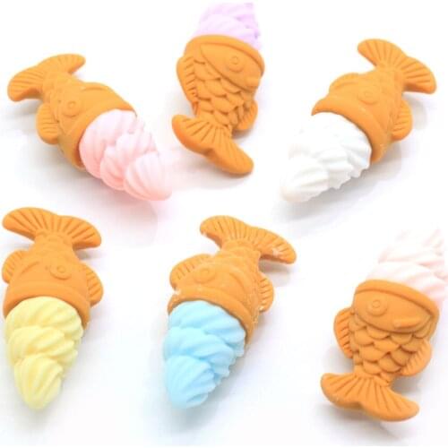 Kawaii 3D Fish Ice-Cream Flatback Resin Cabochon Simulation Food Play DIY Phone Decoration Scrapbooking Craft