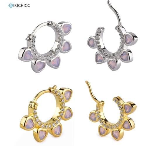 Kikichicc New 925 Sterling Silver Purple Opals Heart Huggies Drop Earring Flower Zircon CZ Pave CZ 2020 Fashion Jewelry