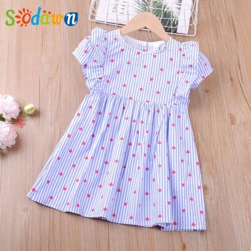 Sodawn Short Girls Dress Summer New Sleeve Heart Printed Striped Cute Princess Dress Toddler Kids Clothes