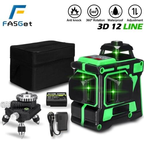 3D Level Laser Green 12 Lines Level Self-Leveling Vertical Cross Super Powerful Green 360 Degree Horizontal Laser Level