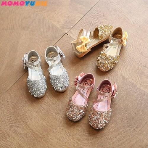 Summer Girls Shoes Bead Mary Janes Flats Fling Princess Shoes Baby Dance Shoes Kids Sandals Children Wedding Shoes Gold