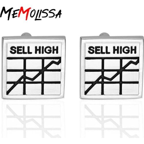 MeMolissa 1 Pair Retail&wholesale Mens Cufflinks Silver Color Novelty Buy Low & Sell High The Stock Market Design for Stock Fan