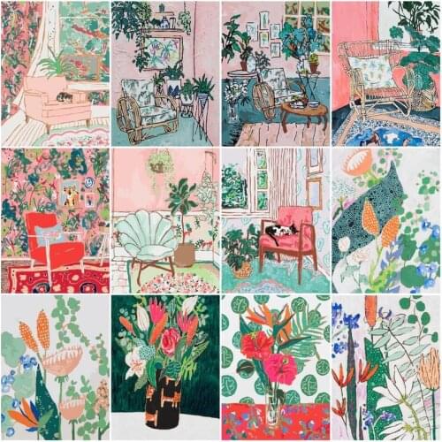 CHENISTORY DIYPictures By Number Flowers And Plants Kits Home Decor Painting By Numbers Drawing On Canvas Handpainted Art Gift