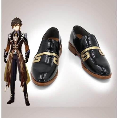 Game Genshin Impact Zhongli Cosplay Boots Shoes Leather Shoes Cosplay Accessories Halloween Party Shoes for Men Shoes