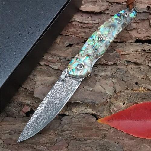 Outdoor Tactical Camping Hunting Survival Pocket Quick Folding Knife Damascus Blade Color Handle Combat EDC Multi Tools Knives