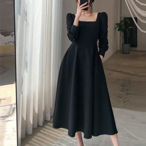 French Long Plus Size5XL Puff Sleeve Vintage Dresses For Women Party Spring Autumn Womens Dress 2021 New Square Collar Vestidos