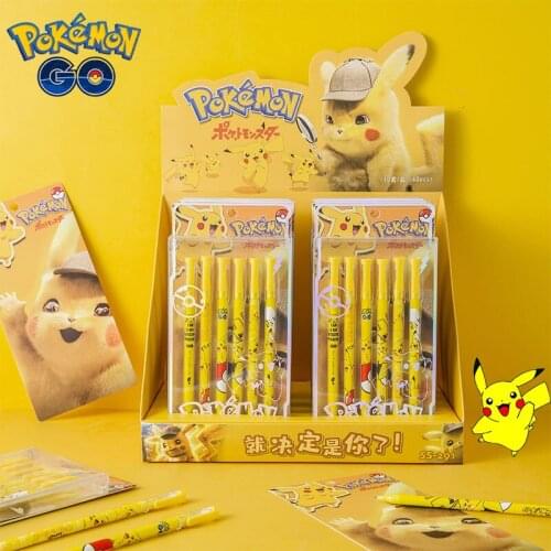 Pokemon Pikachu Anime 6Pcs Kawaii Gel Pen Bullet Tip 0.5mm Black Ink Gel Pen School Writing Stationery Pen Ballpoint Fast Dry