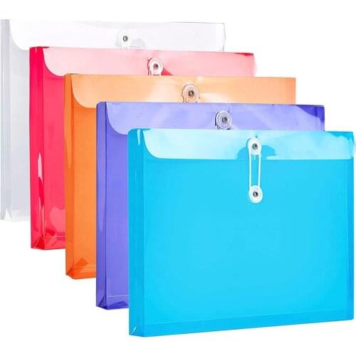 5pcs A4 Poly Envelope with String Closure Clear Reusable File Folders Project Paper Documents for Office School Home Organzation