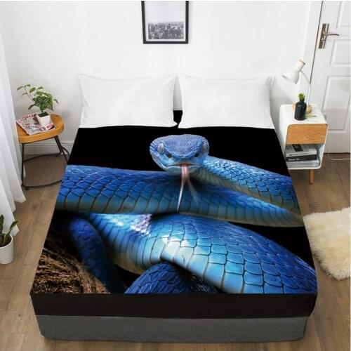Elastic fitted sheet bed sheet With An Elastic Band 150x200/180/200/160x200 Mattress Cover Bed cover 1pc Snake blue