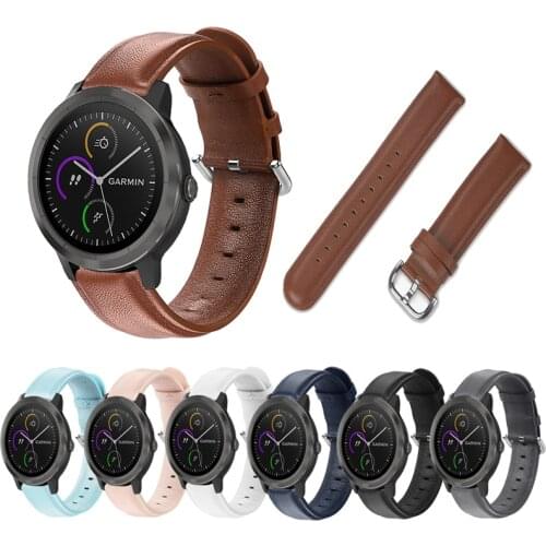 20mm 22mm Calf Leather Band Strap for Garmin Vivoactive 3 Music for Venu Sq/ Forerunner 645 245 Music watchband