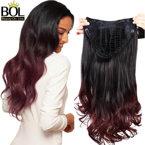 Beauty On Line 24" Long Wavy U Part Half Wig for Women T1B/99J Hair Synthetic Wig Clip in Hair Extensions Kosher European Wigs