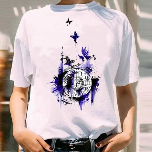Women Graphic Watercolor Butterfly Vintage Cute Ladies Short Sleeve Fashion Lady Print Female Clothes Tops Tees Tshirt T-Shirt