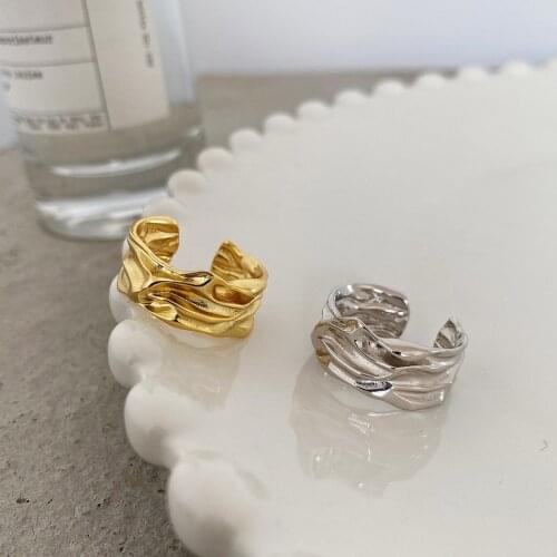 SHANICE S925 Sterling Silver Geometric Irregular Fold Open Adjustable Rings Women Shape European Jewelry For Luxury Jewels