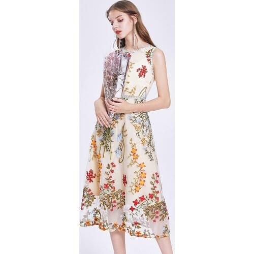ZQLZ Embroidery Plus Size Dress Women Summer Sleeveless Vintage Vestidos 2021 Long Dress Elegant Party A-Line Dresses Female