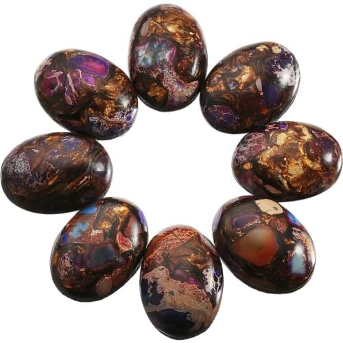 1Lot (5Pc) Purple & Brown Sea Sediment Jasper Oval Stone Cabochons Flatback Semi-precious CAB for Jewelry Making,18x25mm