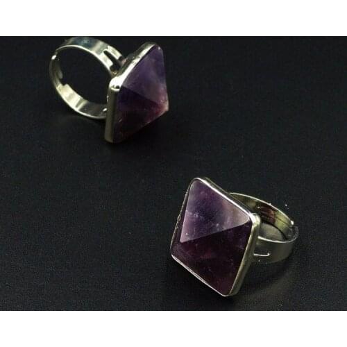 18*18mm Purple Quartz Crystal Pyramid Adjustable Ring Cladded Copper Casing Of Plating Platina
