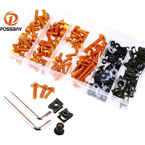 POSSBAY 5mm/6mm Aluminium Motorcycle Nuts Bolts Fairing Bolts Bicycle Nuts for Suzuki Honda Yamaha Kawasaki Harley Clips Screws