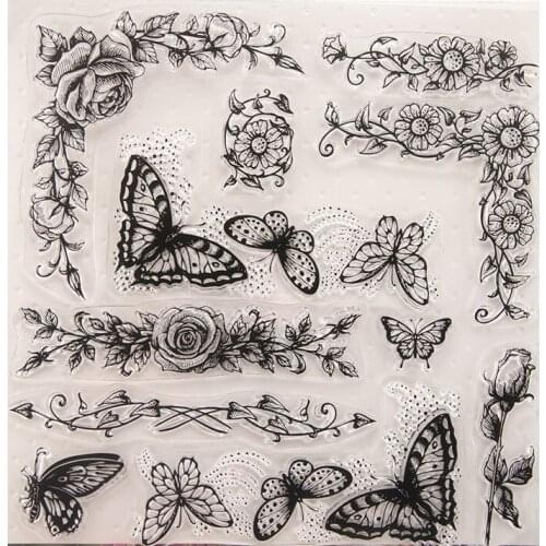 Butterfly Flower Side Cake Clear Stamps Transparent Silicone Stamp for DIY Scrapbooking Paper Card Craft Tools