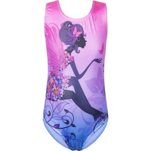 BAOHULU Toddler Girl Sleeveless Ballet Leotard Kids One Piece Purple Color Cartoon Lady Print Gymnastics Leotard Practice Outfit